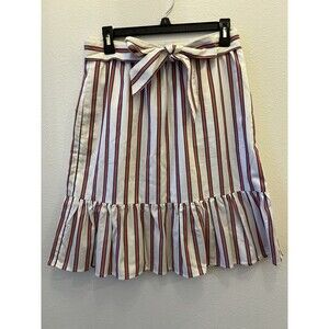 Draper James Women’s White Pink Tie Belted Stripe Flounce Ruffle Hem Skirt Small